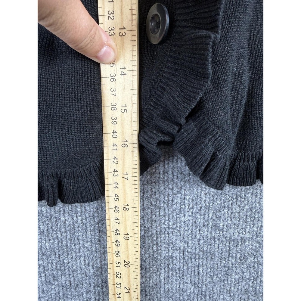 Ann Taylor Cardigan Sweater Womens Petite SP Black Ruffle Button Front Knit - Picture 7 of 10